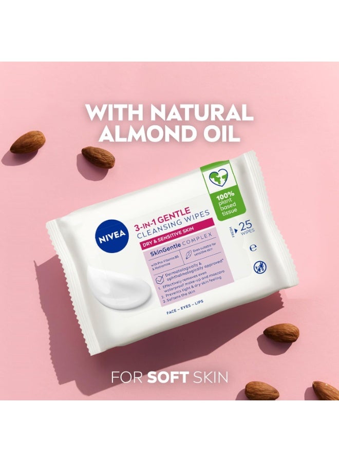 NIVEA Biodegradable Face Wipes for Dry Sensitive Skin (25 pack), Biodegradable Wipes Made with 100% Plant-based Tissue, Make-Up Wipes, Face Wipes Makeup Remover with Almond Oil, Make-Up Wipes, Face - Image 3